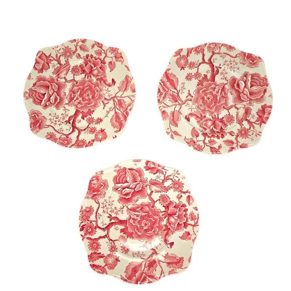 3 Johnson Bros Brothers English Chippendale Red Pink 7 5/8" Salad Plates - Picture 1 of 7